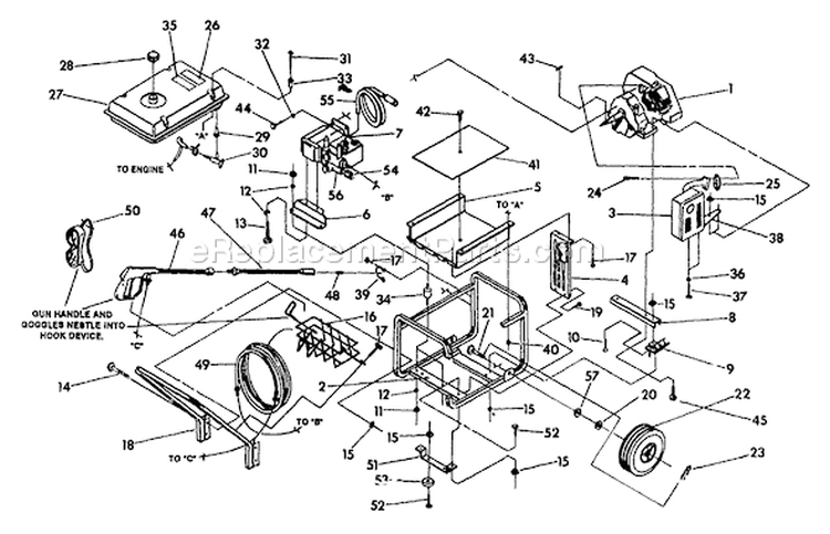Page B Diagram and Parts List for 9585-3  Briggs and Stratton Pressure Washer